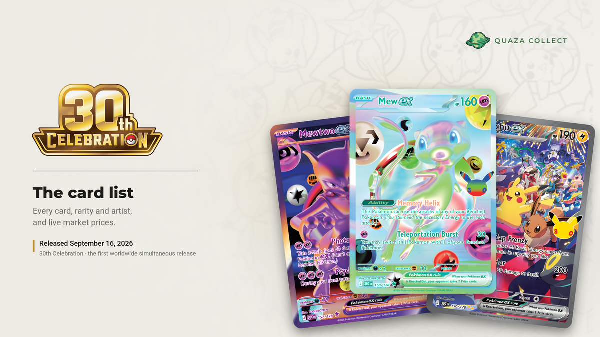 30th Celebration Card List: All 158 Cards & Prices – Quaza Collect