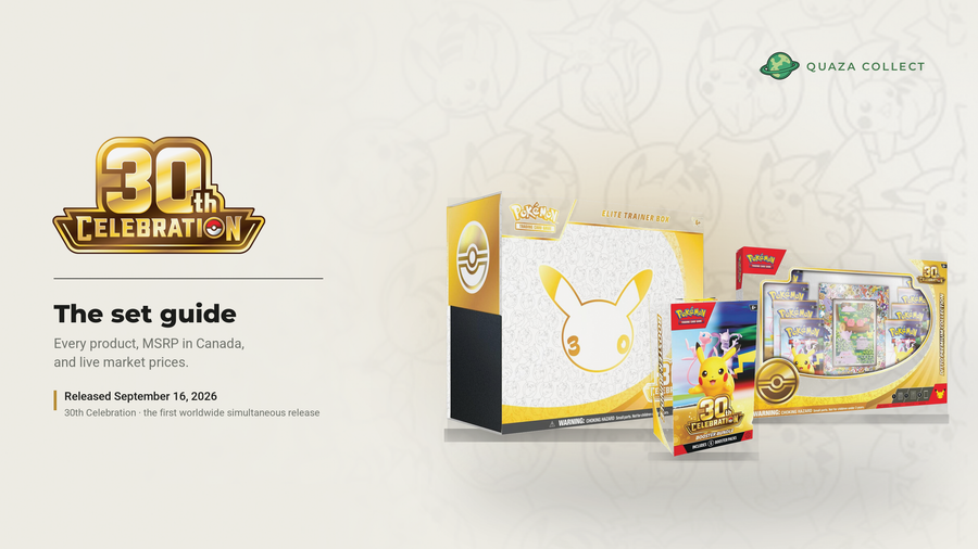 30th Celebration Elite Trainer Box, Booster Bundle and Binder Collection beside the 30th Celebration logo
