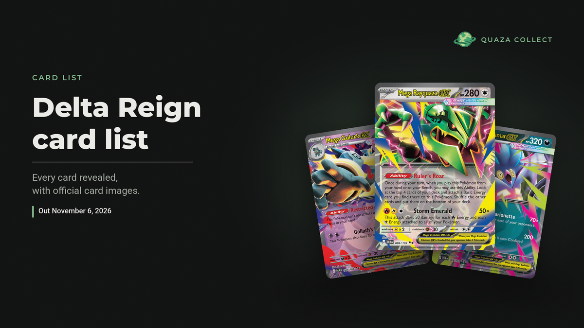 Mega Rayquaza ex, Mega Golurk ex and Mega Malamar ex cards from Pokémon Delta Reign
