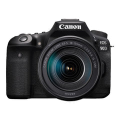 Canon EOS 90D with the EF-S 18-135mm f/3.5-5.6 IS USM lens, front view