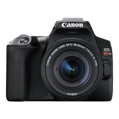 Canon EOS Rebel SL3 in black with the EF-S 18-55mm f/4-5.6 IS STM lens, front view