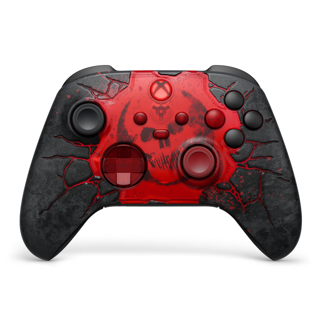 XBOX Wireless Controller Gears of War: E-Day Limited Edition, front view with the Crimson Omen in a transparent red centre