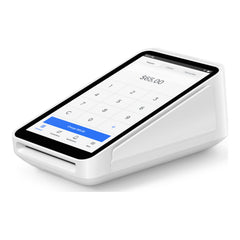 Square Terminal in white, angled front view showing the touchscreen keypad and the chip card slot