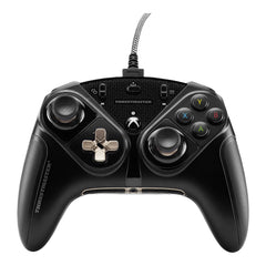 Thrustmaster eSwap X Pro wired controller in Black, front view with the braided USB cable, swappable mini-stick and D-pad modules and Xbox button