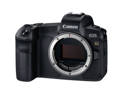 Canon EOS Ra body from the front left, showing the grip, RF mount and Ra badge