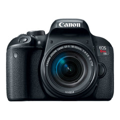 Canon EOS Rebel T7i with the 18-55mm IS STM lens, straight-on front view