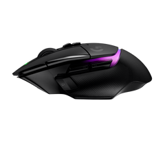 Logitech G502 X PLUS in Black, left side profile with the thumb rest, the DPI-Shift button and the side buttons