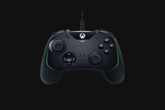 Razer Wolverine V2 wired controller in Black from the front, showing the thumbsticks, D-pad and Xbox button