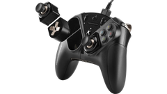 Thrustmaster eSwap X Pro controller in Black with the left mini-stick and D-pad modules lifted out of their slots