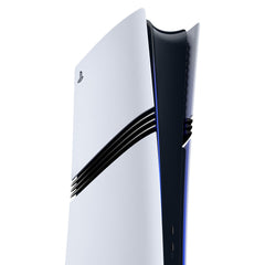 PlayStation 5 Pro Console close-up of the white covers, black centre fins and front USB-C ports