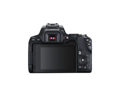 Back of the Canon EOS Rebel SL3 showing the 3.0-inch touchscreen, viewfinder and controls