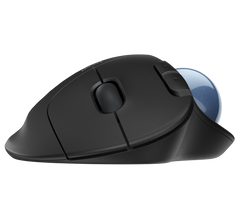 Logitech ERGO M575 in Black from the front, showing the left and right click buttons and the scroll wheel