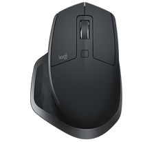 Top view of the Logitech MX Master 2S in Graphite with the scroll wheel and the mode shift button