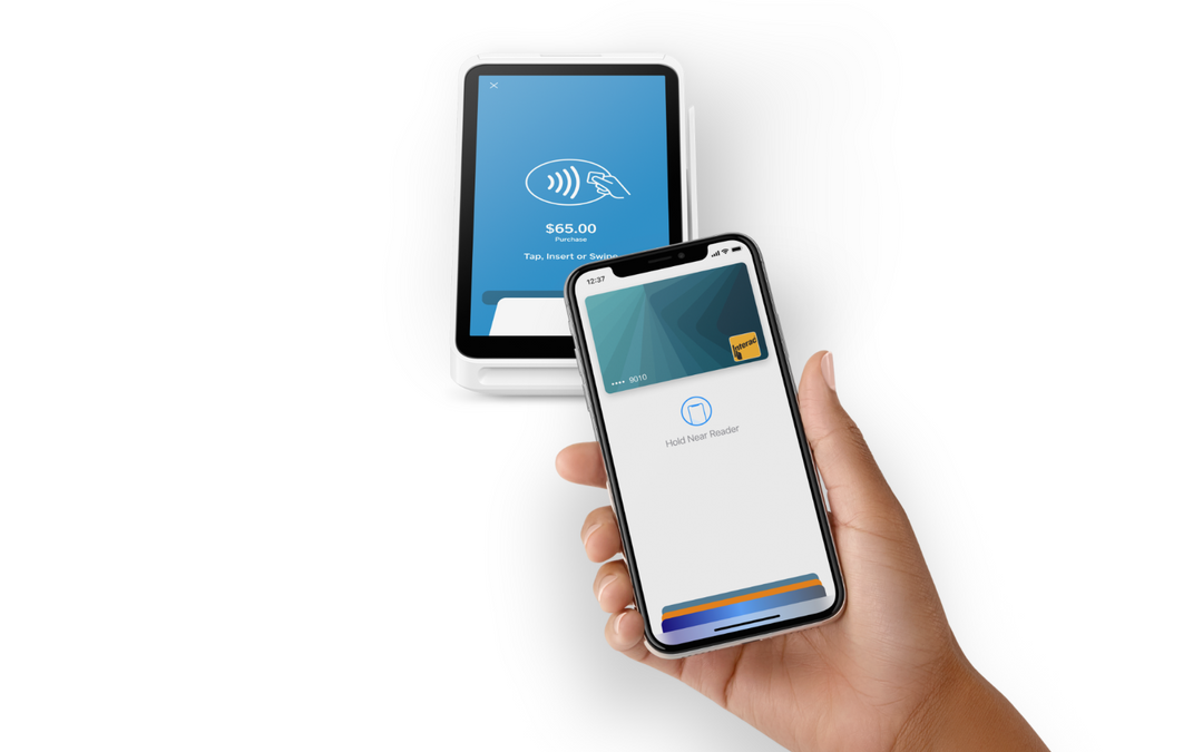 Customer tapping a phone to pay on the Square Terminal contactless screen