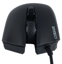 Front view of the Corsair HARPOON RGB PRO in Black, showing the left and right click buttons, scroll wheel and cable