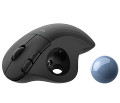 Logitech ERGO M575 in Black with the trackball lifted out of its socket for cleaning