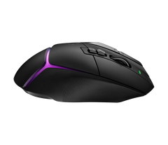 Logitech G502 X PLUS in Black, right side profile showing the RGB light strip and the top buttons