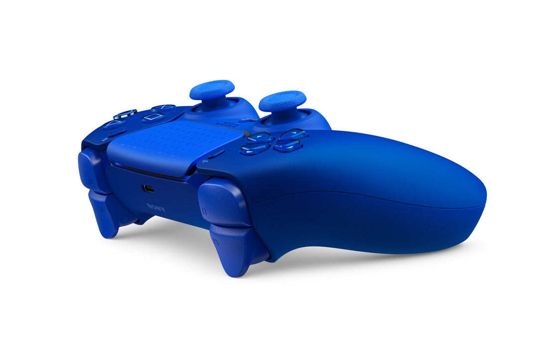 DualSense Icon Blue Special Edition, angled view with the adaptive triggers and USB-C port