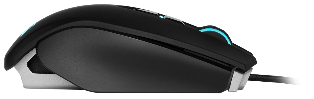 Right side profile of the Corsair M65 RGB ELITE in Black with the aluminum frame and braided cable
