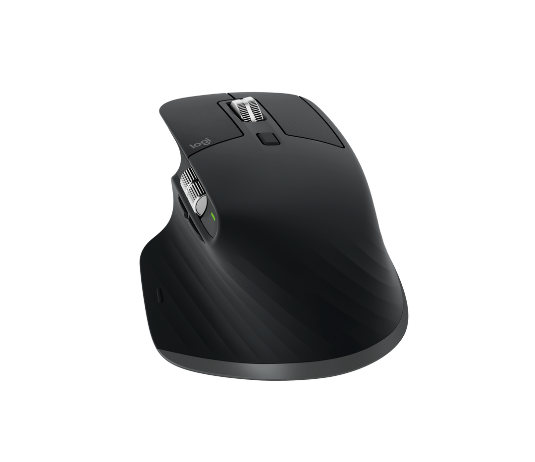Logitech MX Master 3S in Black from behind, showing the sculpted palm rest