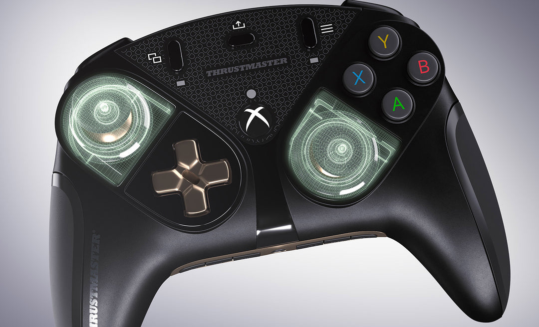 Thrustmaster eSwap X Pro controller in Black with its two NXG mini-stick modules highlighted