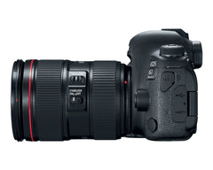 Canon EOS 6D Mark II with the EF 24-105mm f/4L IS II USM lens, side view of the microphone, USB and HDMI terminal covers