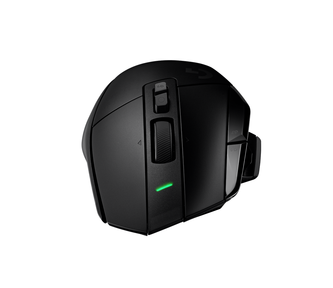 Logitech G502 X PLUS in Black from the front, showing the scroll wheel and the main buttons
