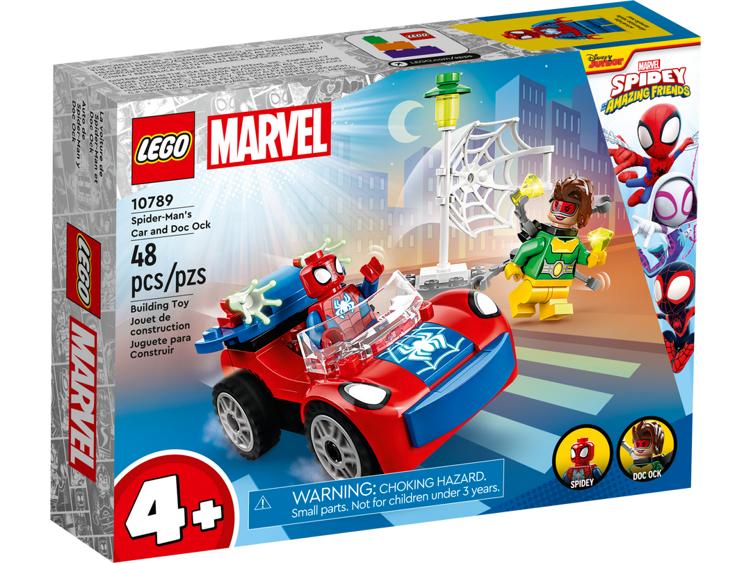 LEGO Marvel Spidey 10789 Spider-Man's Car and Doc Ock box front, 48 pieces, ages 4 and up