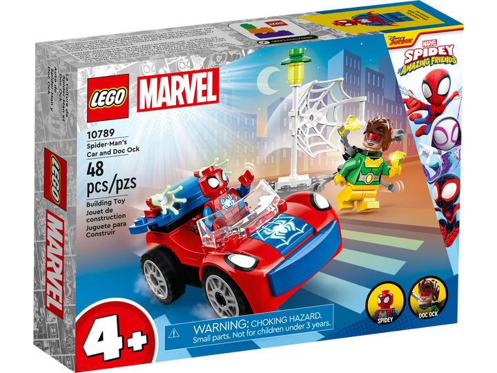 LEGO Marvel Spidey 10789 Spider-Man's Car and Doc Ock box front, 48 pieces, ages 4 and up
