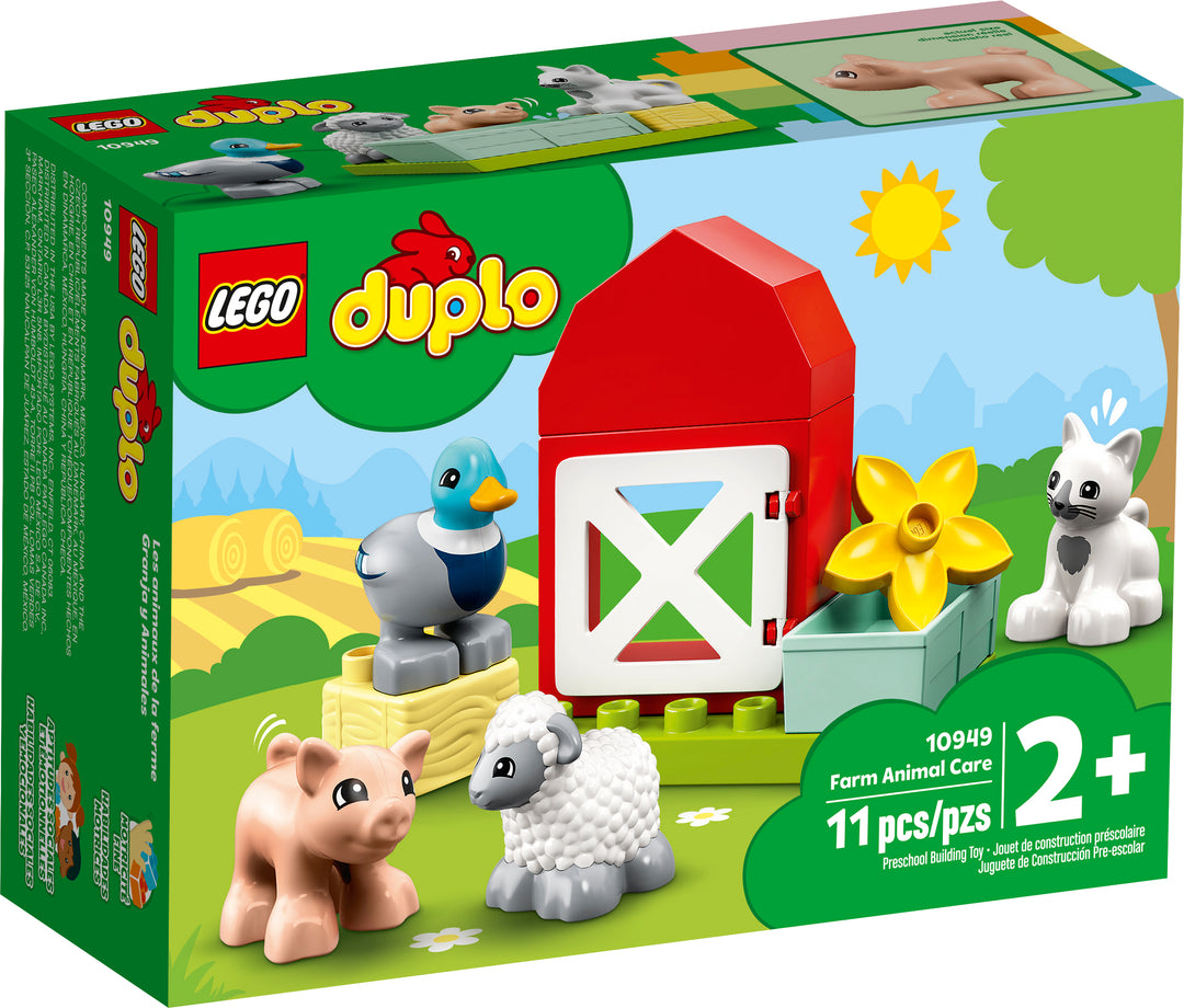 LEGO DUPLO Town 10949 Farm Animal Care box front, 11 pieces, ages 2 and up