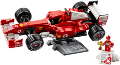 LEGO Icons Ferrari F2004 & Michael Schumacher 11375, built Ferrari F2004 on its display stand with the Michael Schumacher podium