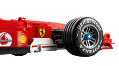 LEGO Icons Ferrari F2004 & Michael Schumacher 11375, grooved slick tire with printed Bridgestone Potenza lettering