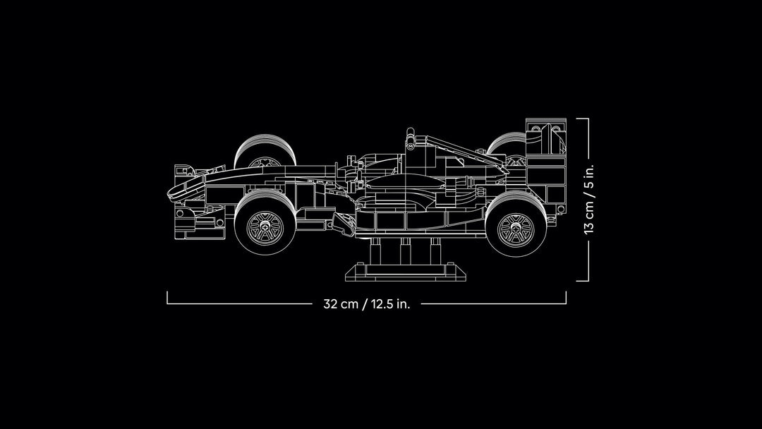LEGO Icons Ferrari F2004 & Michael Schumacher 11375, dimension drawing, 32 cm long and 13 cm wide