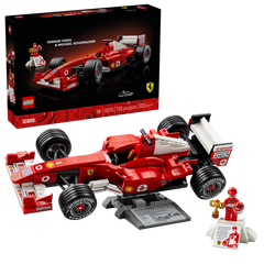LEGO Icons Ferrari F2004 & Michael Schumacher 11375, box front with the built Ferrari F2004 and the Michael Schumacher minifigure