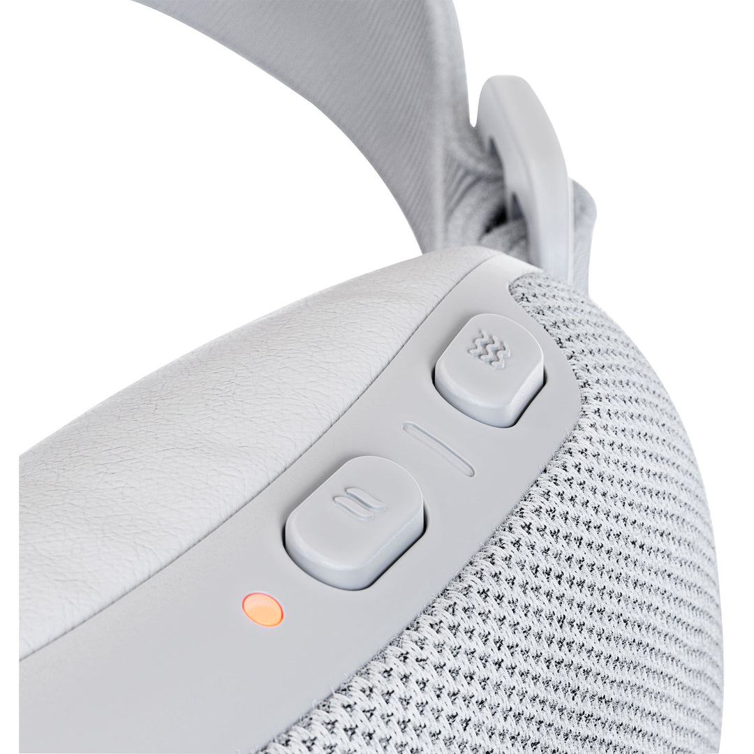 Therabody SmartGoggles grey, heat and vibration buttons on white