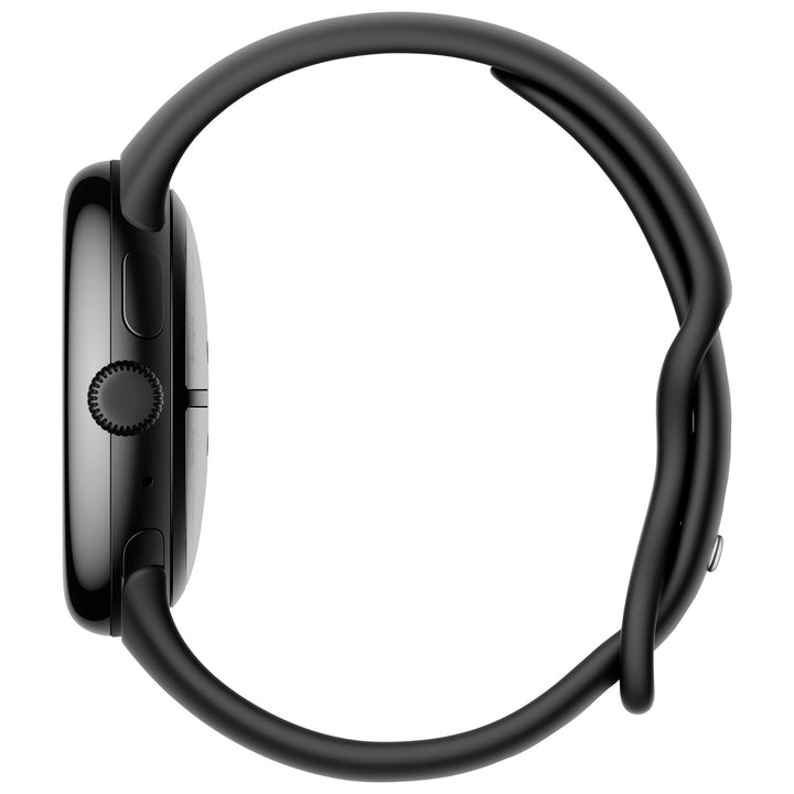 Google Pixel Watch 3 45mm Matte Black, left side profile with crown centered