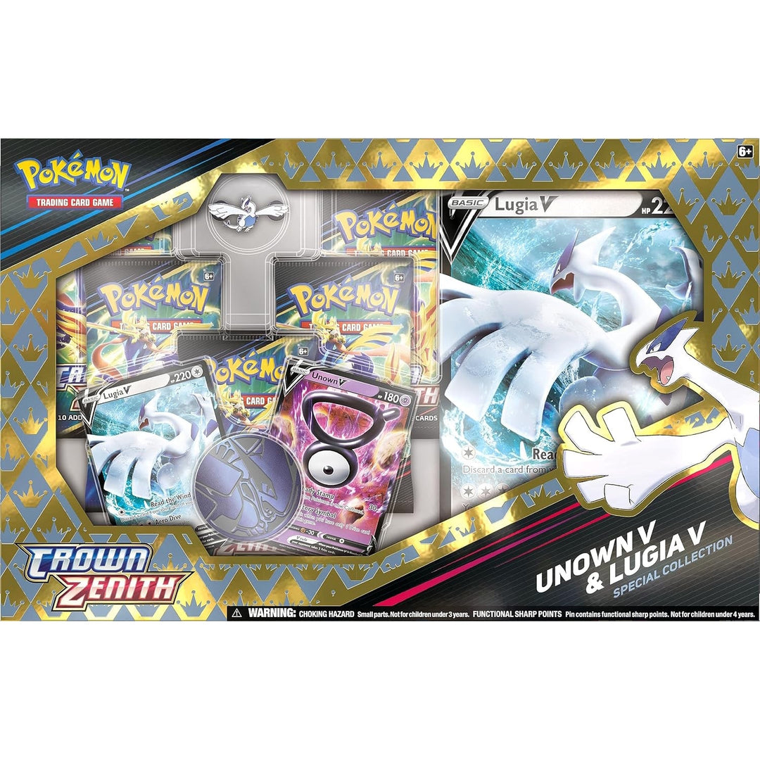 Pokemon TCG: Crown Zenith Special Collection - Unown & Lugia (5 Booster Packs, Promos, Pin and Coin) Sword and Shield