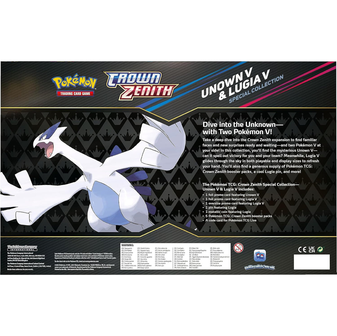 Pokemon TCG: Crown Zenith Special Collection - Unown & Lugia (5 Booster Packs, Promos, Pin and Coin) Sword and Shield