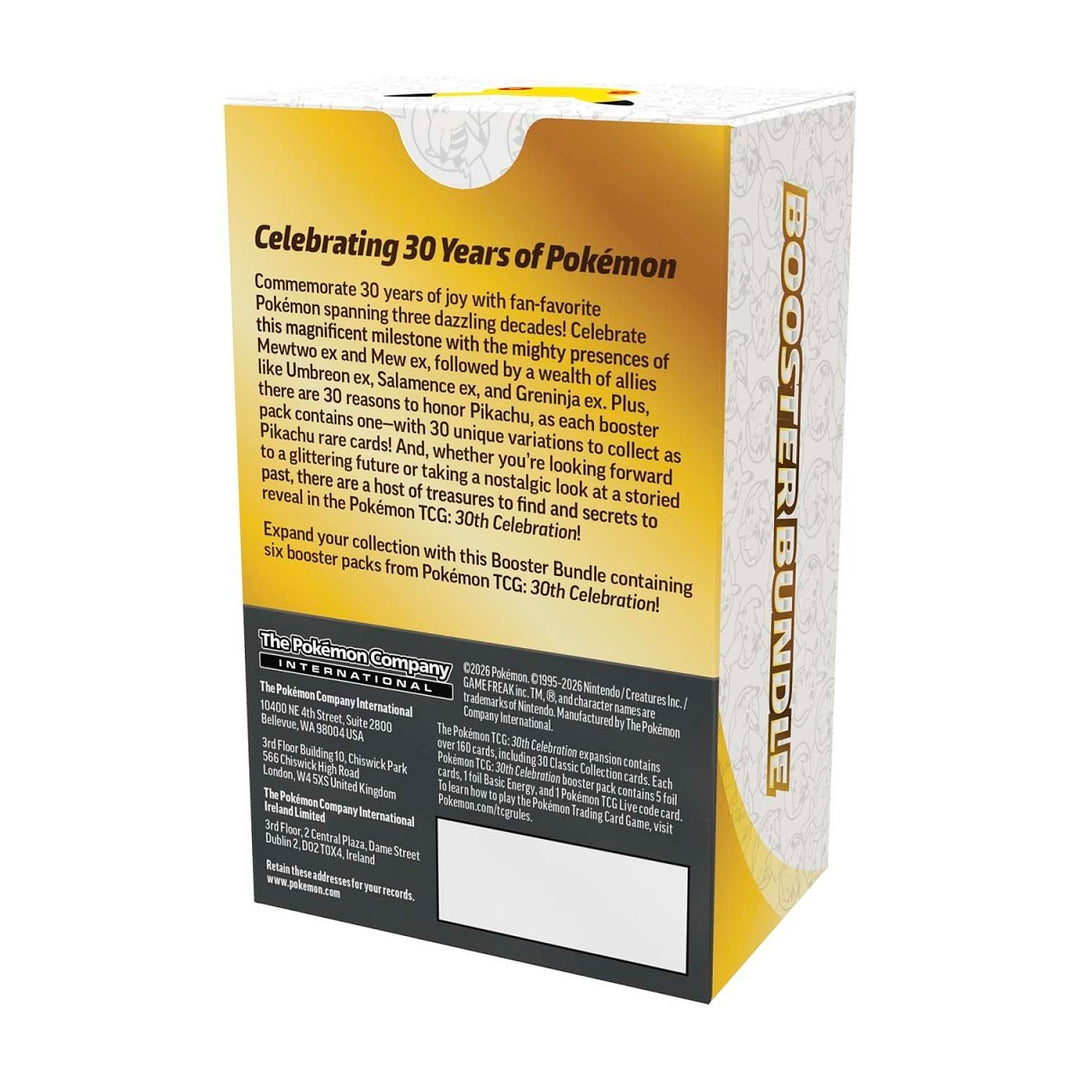 Pokémon TCG: 30th Celebration Booster Bundle (6 Packs) - 2026 - back of box with pack contents
