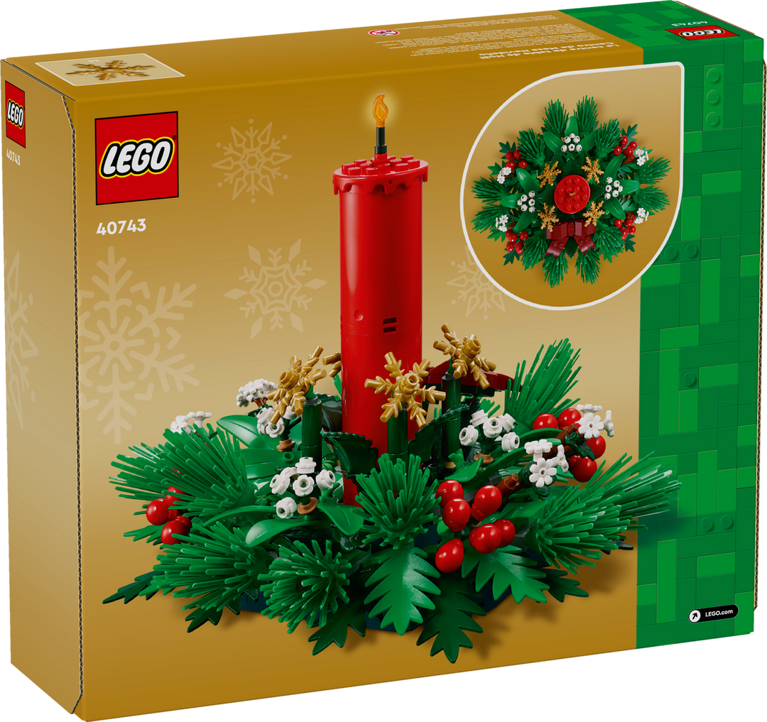 LEGO 40743 Christmas Table Decoration box back showing the centerpiece from above