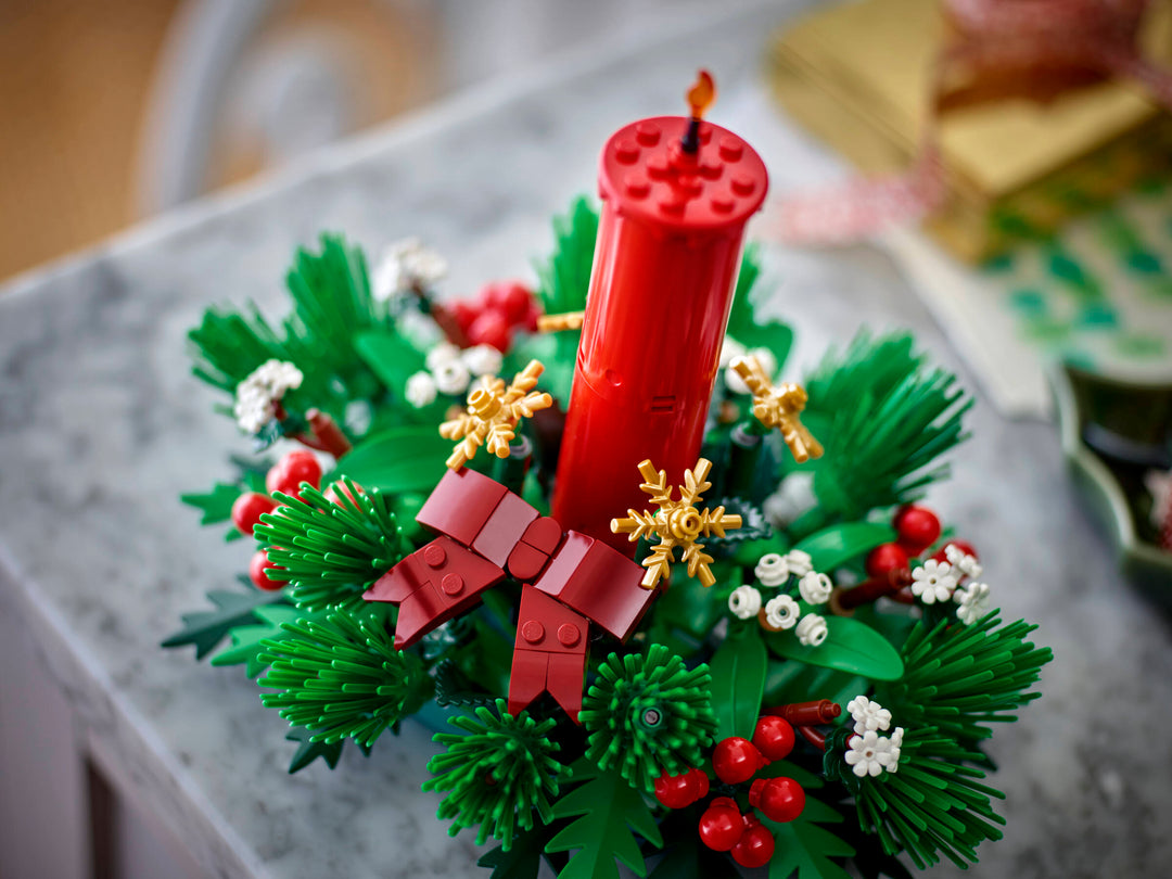LEGO Christmas Table Decoration close up on a table, official photography