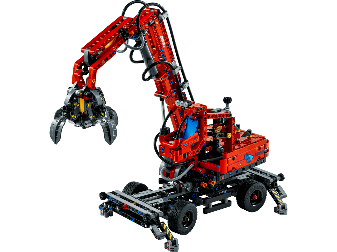 Built LEGO Technic 42144 Material Handler with pneumatic grapple, official photography
