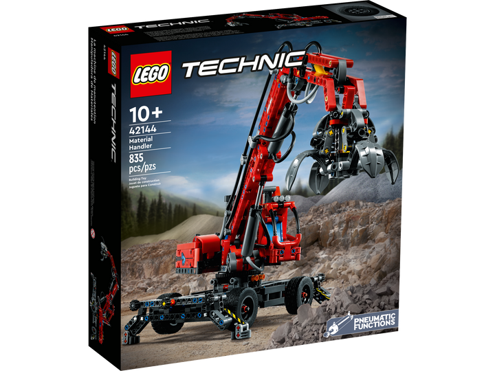 LEGO Technic 42144 Material Handler official box front, 835 pieces, ages 10+