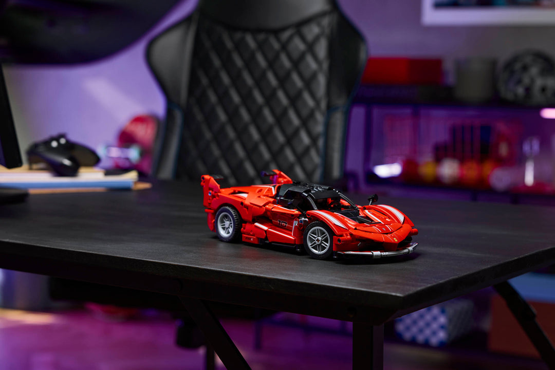LEGO Technic Ferrari FXX K 42212, built car on a desk