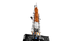LEGO Technic NASA Artemis Space Launch System Rocket 42221, rocket on the launch base with the NASA information panel