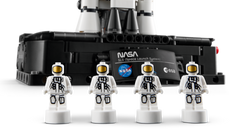 LEGO Technic NASA Artemis Space Launch System Rocket 42221, 4 astronaut nanofigures in front of the NASA panel
