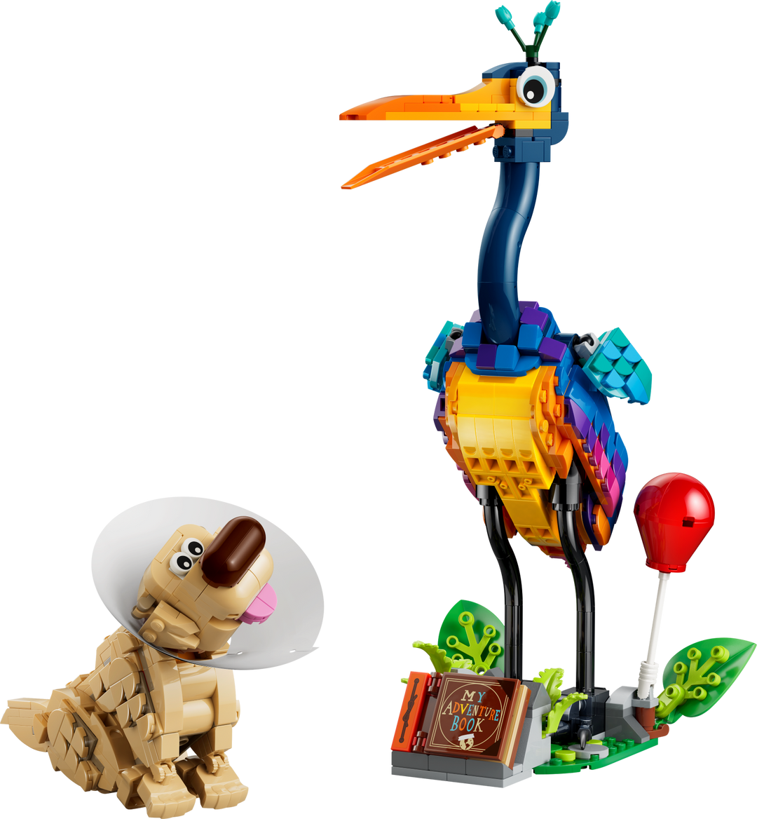 LEGO Disney and Pixar Kevin & Dug 43290, built Kevin on his stand with the red balloon and My Adventure Book, and Dug in his cone