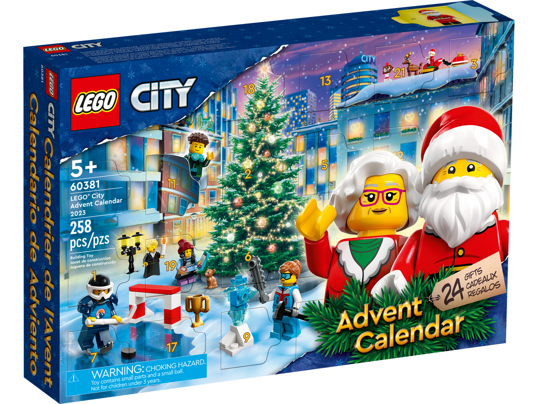 LEGO City 60381 Advent Calendar 2023 official box art, 258 pieces, ages 5+