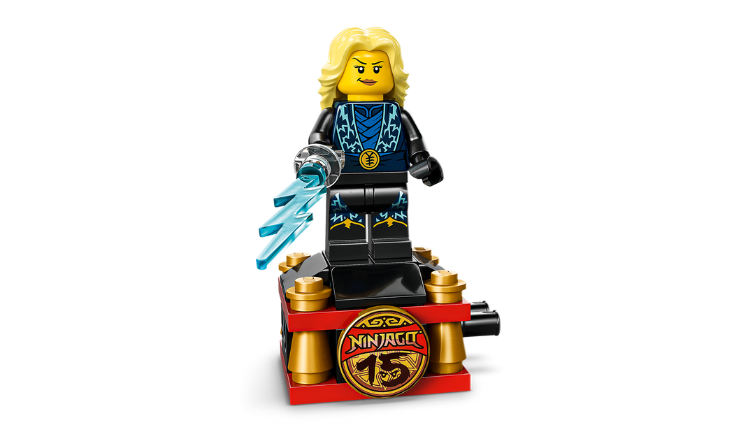 LEGO NINJAGO Ninja Character Display 15th Anniversary 71866, elemental Master of Lightning minifigure on its separate stand