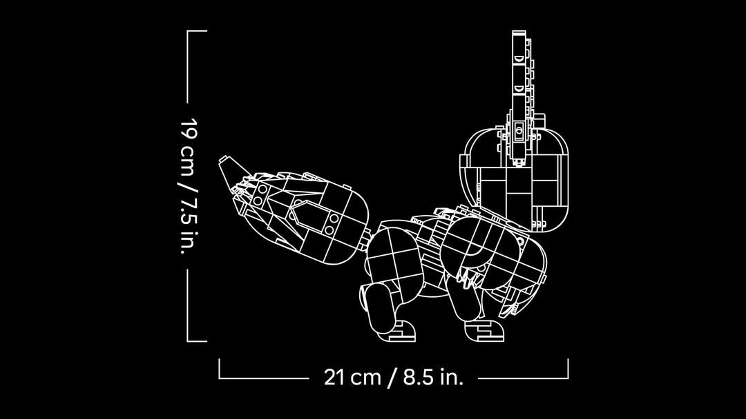LEGO Pokémon Eevee 72151, dimension drawing, 19 cm tall and 21 cm long